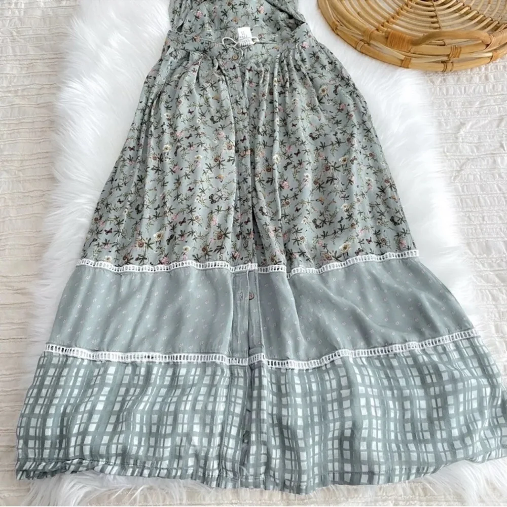 Agua Bendita Karen Midi Long Dress Seagreen Geen Floral Button Front Slit S - Picture 6 of 12